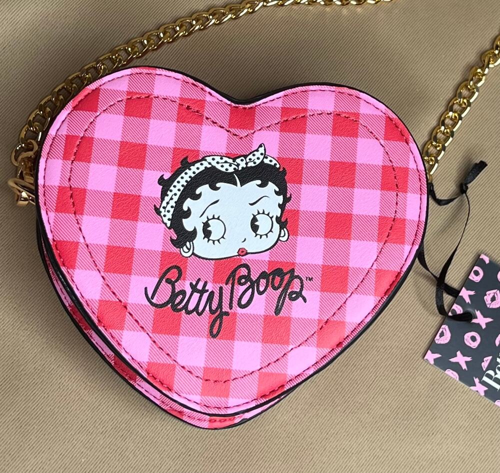 Unique Vintage x Betty Boop Heart Red And Pink Plaid Handbag NWT